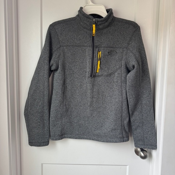The North Face Boys LG Gray Yellow 1/2 Zip Fleece Pullover Sweatshirt Sweater - Picture 1 of 9